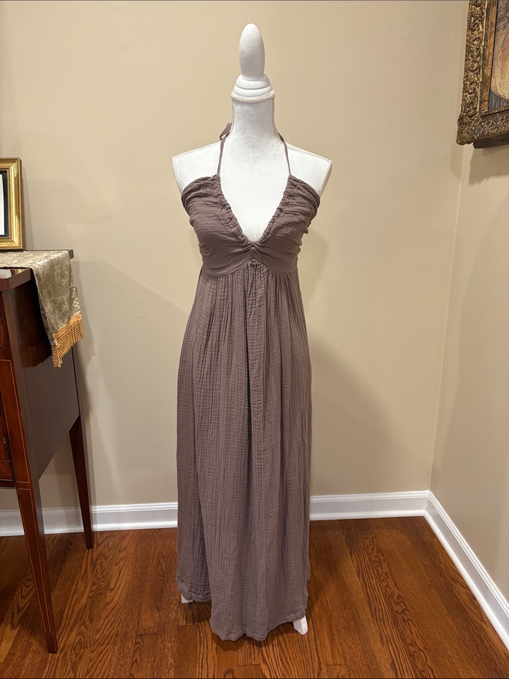 Michael Stars Taupe Halter Maxi Dress